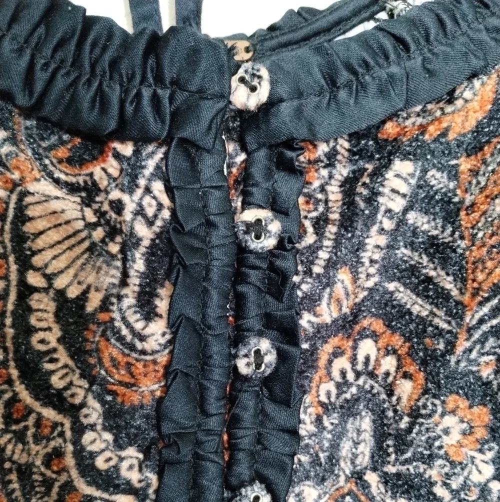 Free People Dare Me Velvet Blouse in Black Combo Size Small